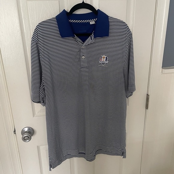 Cutter & Buck Polo Shirt Mens  XL 2016 Ryder Cup Hazeltine Blue White Stripe - Picture 1 of 8